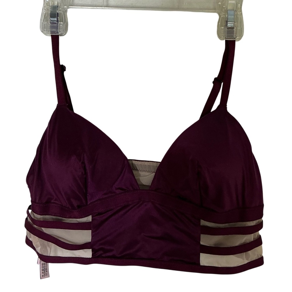 Victoria's Secret Plum Purple Mesh Caged Bralette Strappy Wireless Bra Medium‎